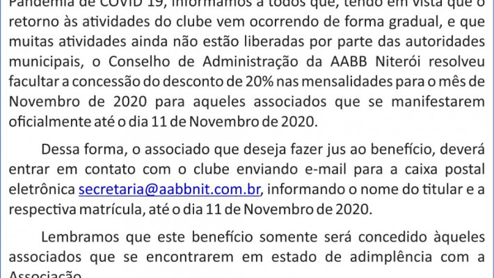 Carta aos Associados – NOVEMBRO 20
