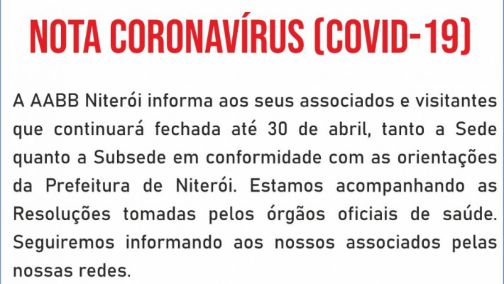 A AABB Niterói permanecerá fechada até 30 de abril.