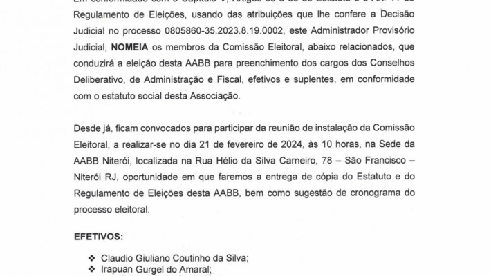 Nomeação da Comissão Eleitoral.