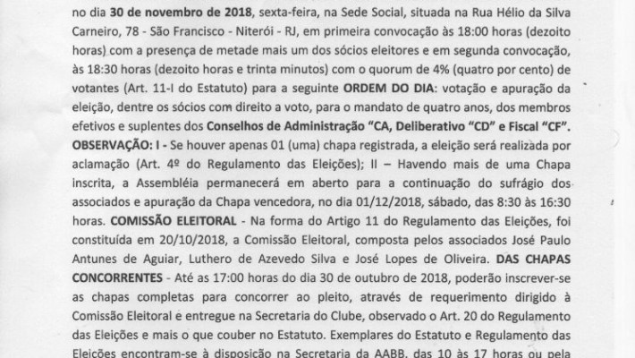 Associado compareça – ELEIÇÕES AABB 2018 – CONVOCAÇÃO