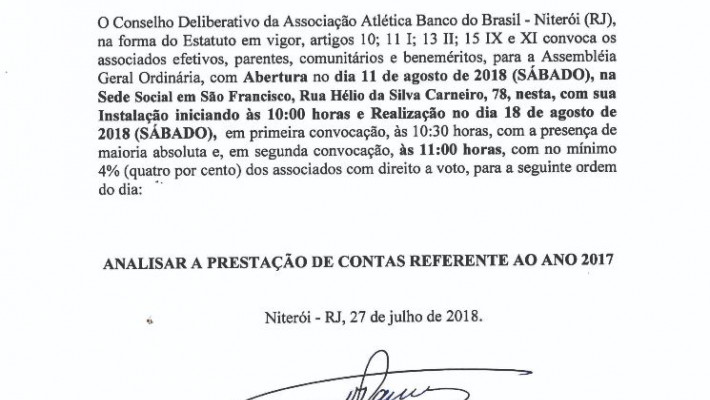 Associado compareça – PRESTAÇÃO DE CONTAS REFERENTE AO ANO DE 2017.