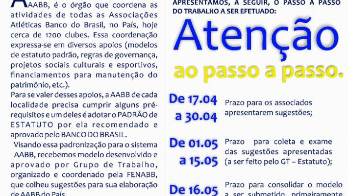 NOVO ESTATUTO. PARTICIPE COM SUA SUGESTÃO!
