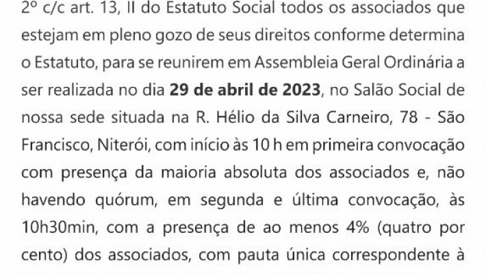 EDITAL DE CONVOCAÇÃO – ASSEMBLEIA GERAL ORDINÁRIA