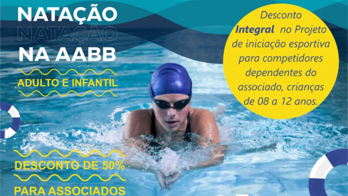 NATAÇÃO COM 50% DE DESCONTO PARA ASSOCIADOS.